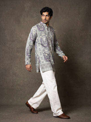 Cotton Blend Ethnic Printed Short Kurta with Korean Pants