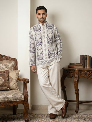 Cotton Blend Ethnic Printed Kurta with Korean Pants