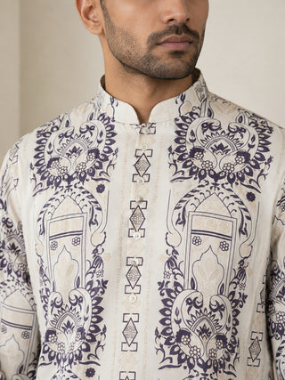 Cotton Blend Ethnic Printed Kurta with Korean Pants