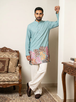 Cotton Floral Printed Kurta with Korean Pants Set