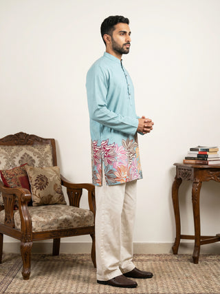 Cotton Floral Printed Kurta with Korean Pants Set