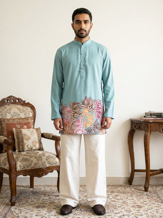 Cotton Floral Printed Kurta with Korean Pants Set