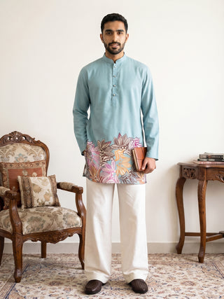 Cotton Floral Printed Kurta with Korean Pants Set