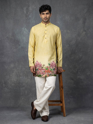 Cotton Blend Ethnic Printed Short Kurta with Korean Pants