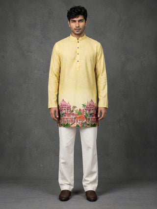 Cotton Blend Ethnic Printed Short Kurta with Korean Pants