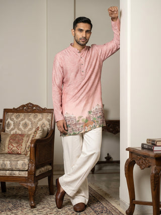 Cotton Blend Ethnic Printed Kurta with Korean Pant Set