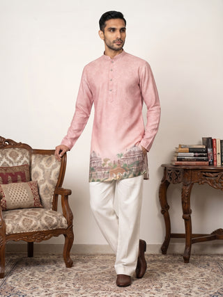 Cotton Blend Ethnic Printed Kurta with Korean Pant Set
