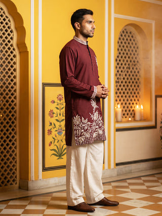 Japanese Fabric Botanical Embroidered Kurta with Korean Pant