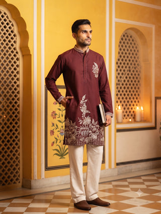 Japanese Fabric Botanical Embroidered Kurta with Korean Pant