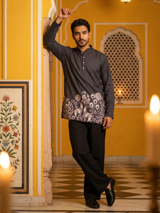 Cotton Blend Festive Printed Kurta with Korean Pant Set