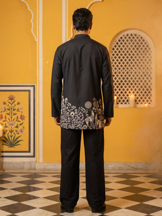Cotton Blend Festive Printed Kurta with Korean Pant Set