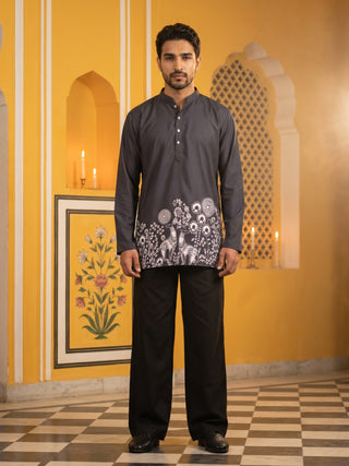 Cotton Blend Festive Printed Kurta with Korean Pant Set
