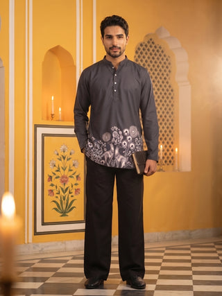 Cotton Blend Festive Printed Kurta with Korean Pant Set