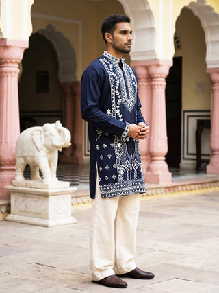 Ethnic Embroidered Japanese Fabric Kurta with Korean Pant Set
