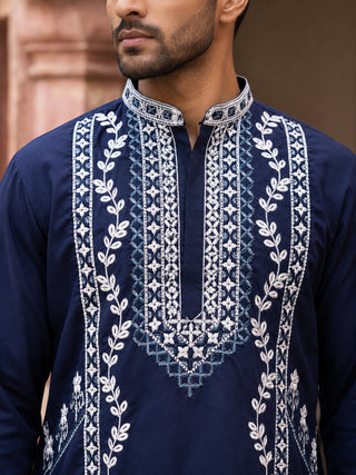 Ethnic Embroidered Japanese Fabric Kurta with Korean Pant Set
