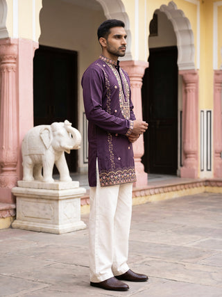 Japanese Fabric Floral Embroidered Kurta with Korean Pant Set