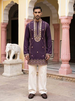 Japanese Fabric Floral Embroidered Kurta with Korean Pant Set