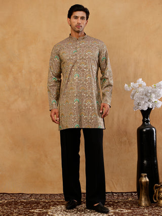 Silk Blend Foil Print Kurta & Korean Pants Set
