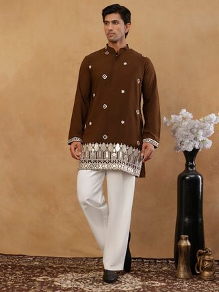 Men's Japanese Fabric Embroidered Kurta with Korean Pants Set