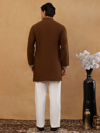 Men's Japanese Fabric Embroidered Kurta with Korean Pants Set