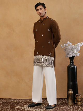 Men's Japanese Fabric Embroidered Kurta with Korean Pants Set