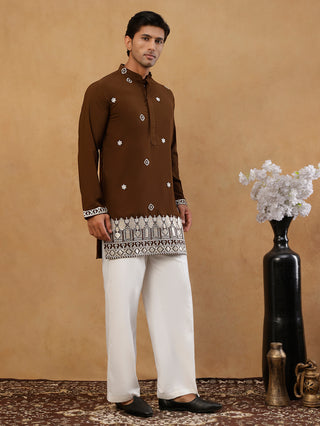 Men's Japanese Fabric Embroidered Kurta with Korean Pants Set