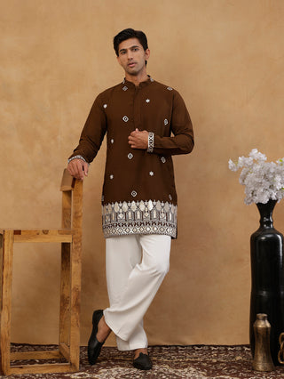 Men's Japanese Fabric Embroidered Kurta with Korean Pants Set