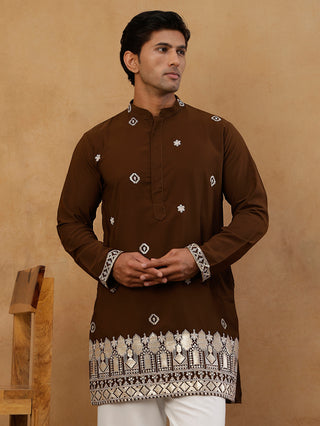 Men's Japanese Fabric Embroidered Kurta with Korean Pants Set
