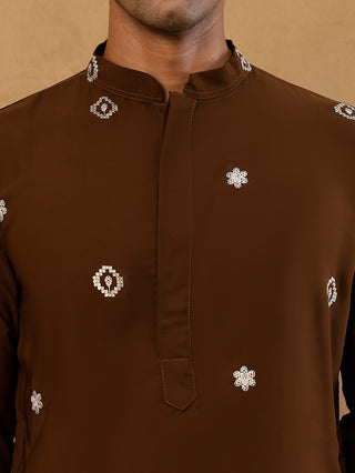 Men's Japanese Fabric Embroidered Kurta with Korean Pants Set