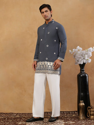 Men's Japanese Fabric Embroidered Kurta with Korean Pants Set