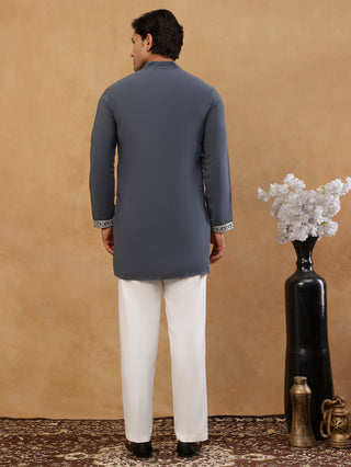 Men's Japanese Fabric Embroidered Kurta with Korean Pants Set