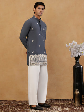Men's Japanese Fabric Embroidered Kurta with Korean Pants Set
