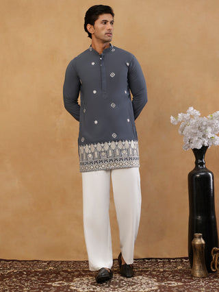 Men's Japanese Fabric Embroidered Kurta with Korean Pants Set