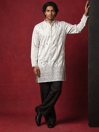 Men's Silk Blend Embroidered Kurta with Korean Pants Set