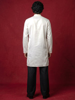 Men's Silk Blend Embroidered Kurta with Korean Pants Set