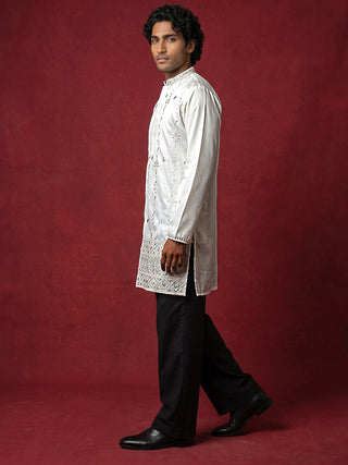 Men's Silk Blend Embroidered Kurta with Korean Pants Set