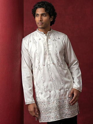 Men's Silk Blend Embroidered Kurta with Korean Pants Set