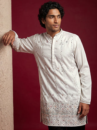 Men's Silk Blend Embroidered Kurta with Korean Pants Set