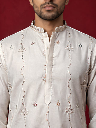 Men's Silk Blend Embroidered Kurta with Korean Pants Set
