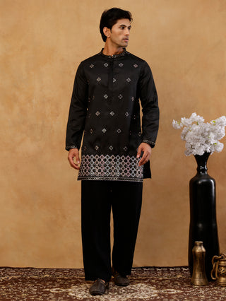 Silk Blend Embroidered Kurta & Korean Pants Set
