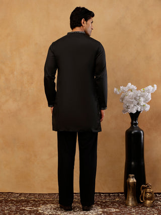 Silk Blend Embroidered Kurta & Korean Pants Set