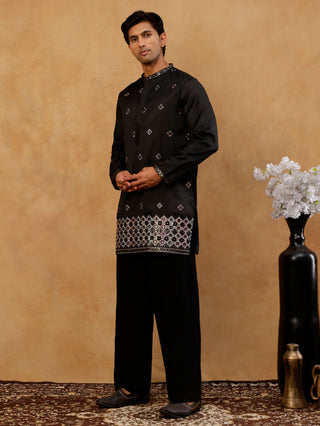 Silk Blend Embroidered Kurta & Korean Pants Set