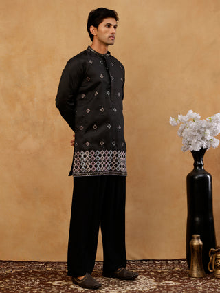 Silk Blend Embroidered Kurta & Korean Pants Set