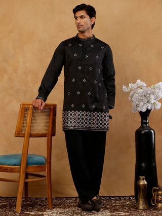 Silk Blend Embroidered Kurta & Korean Pants Set