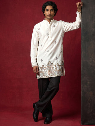 Silk Blend Embroidered Kurta & Korean Pants Set