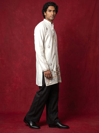 Silk Blend Embroidered Kurta & Korean Pants Set