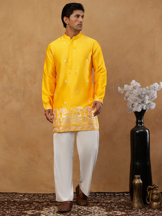 Silk Blend Embroidered Kurta & Korean Pants Set