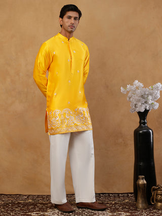 Silk Blend Embroidered Kurta & Korean Pants Set