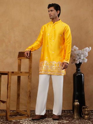 Silk Blend Embroidered Kurta & Korean Pants Set