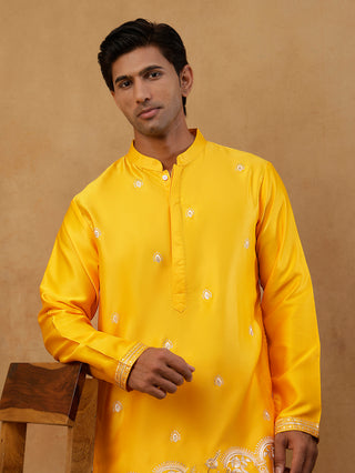 Silk Blend Embroidered Kurta & Korean Pants Set